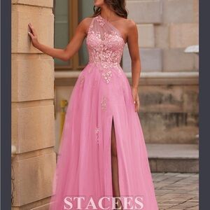 A-line One-Shoulder Sequins Sheer Corset Slit Prom Dress NWT